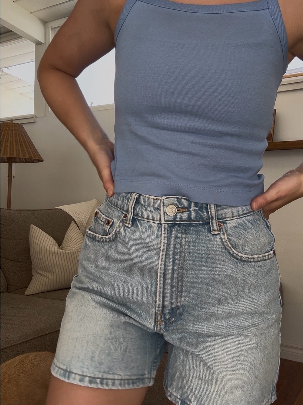 Zara Light Blue High-Rise Denim Shorts - Picture 3 of 3